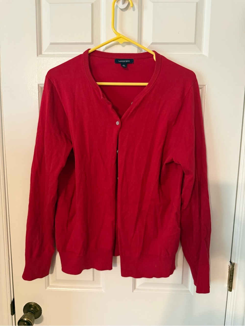 Lands' End Vibrant Red Crewneck Cardigan
